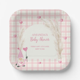 Plato De Papel Pink Boho Arch Gingham Baby Shower