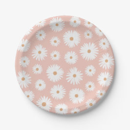 Plato De Papel Pink Boho Daisy Birthday Party