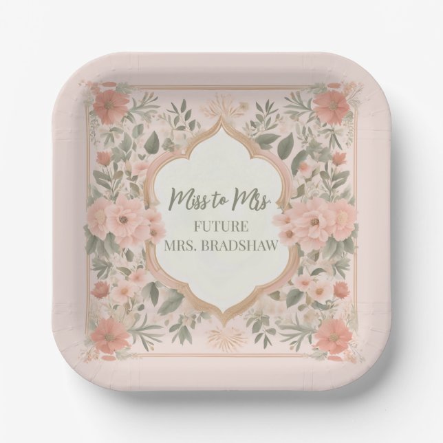 Plato De Papel Pink Boho Floral (Anverso)