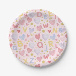 Plato De Papel Pink Bokeh Alphabet & Hearts Sweet Pastel Theme