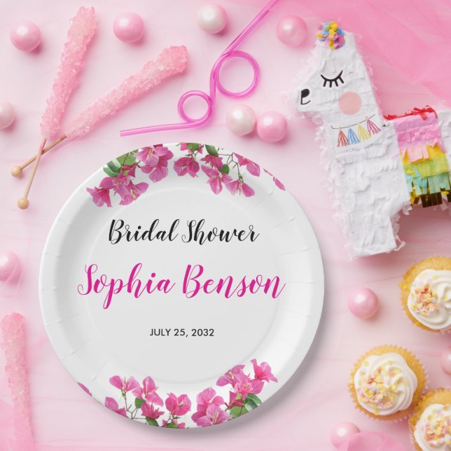 Plato De Papel Pink Bougainvillea Floral Bridal Shower (Fiesta)