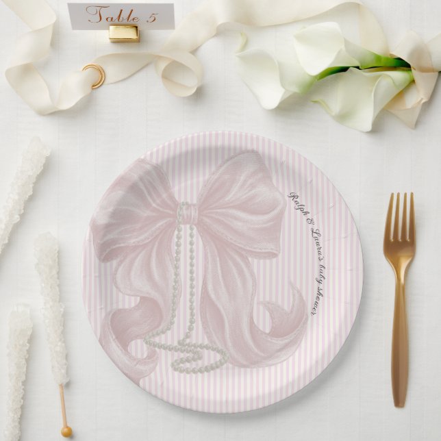 Plato De Papel Pink Bow Baby Shower  (Boda)