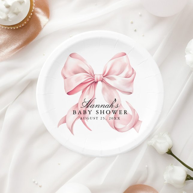 Plato De Papel Pink Bow Baby Shower Coquette Bow Paper Plates (Subido por el creador)