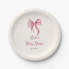 Plato De Papel Pink Bow Calligraphy Girl Baby Shower