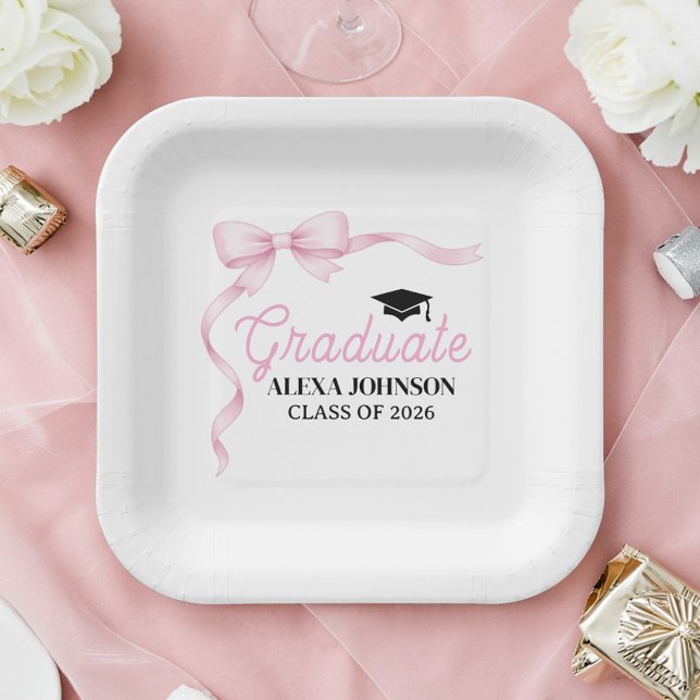 Plato De Papel Pink Bow Class Of 2026 Graduation Party (Subido por el creador)