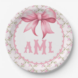 Plato De Papel Pink Bow Coquette Baby Shower