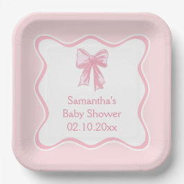 Plato De Papel Pink Bow Coquette Baby Shower