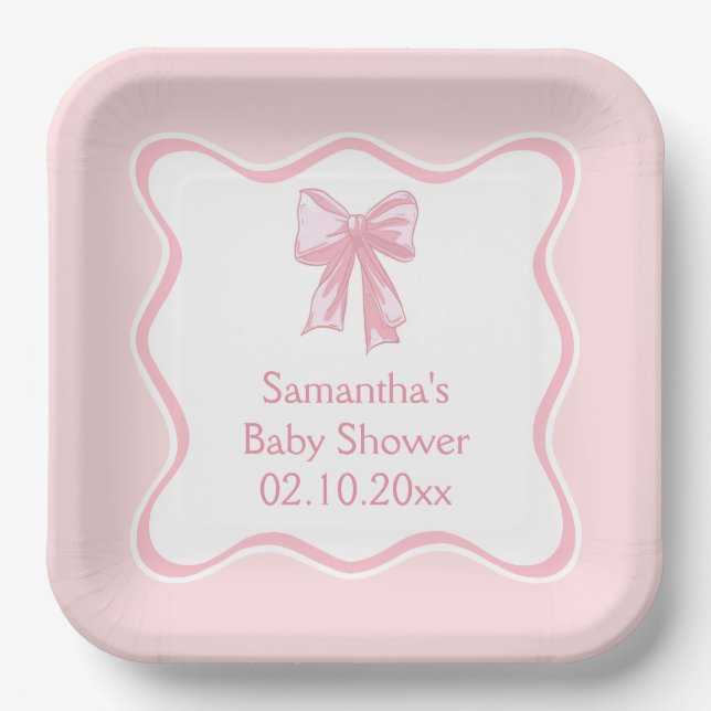 Plato De Papel Pink Bow Coquette Baby Shower (Anverso)