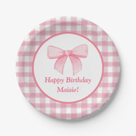 Plato De Papel Pink Bow Gingham Paper Plate 