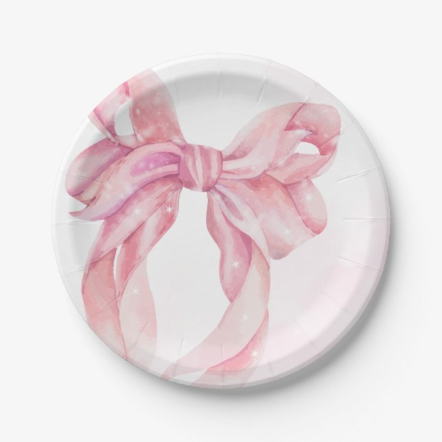 Plato De Papel Pink Bow Girl Baby Shower (Anverso)