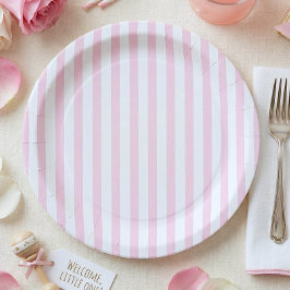 Plato De Papel Pink Bow Girl Coquette Striped Baby Shower 