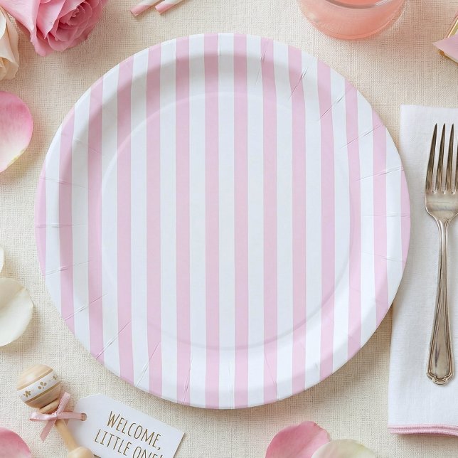Plato De Papel Pink Bow Girl Coquette Striped Baby Shower  (Subido por el creador)