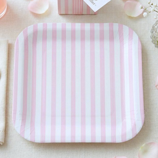 Plato De Papel Pink Bow Girl Coquette Striped Baby Shower  (Subido por el creador)