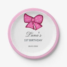 Plato De Papel Pink Bow Girl Kids 1st Birthday 