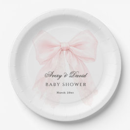 Plato De Papel Pink Bow Girl Modern Baby Shower 