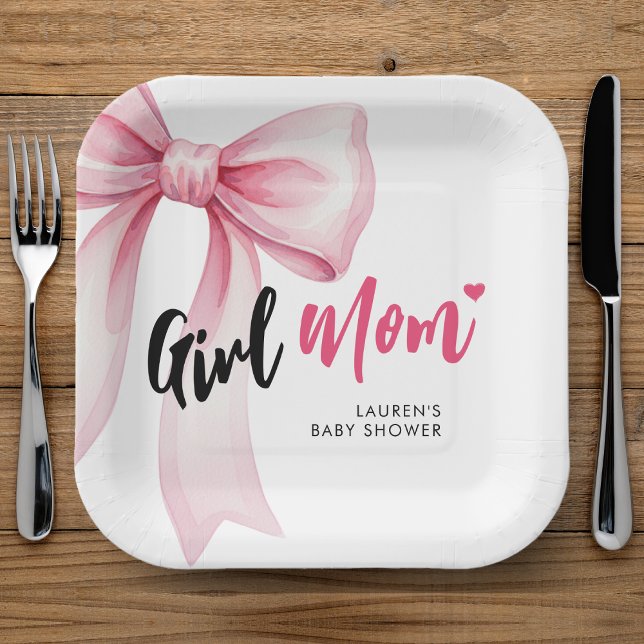Plato De Papel Pink Bow Girl Mom Ribbon Cute Baby Shower (Subido por el creador)