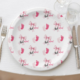 Plato De Papel Pink Bow Girl Mom Ribbon Cute Baby Shower