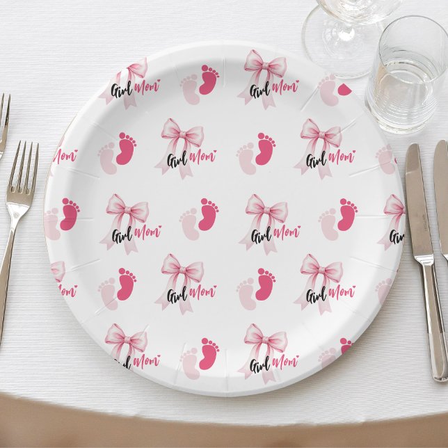Plato De Papel Pink Bow Girl Mom Ribbon Cute Baby Shower (Subido por el creador)