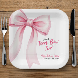 Plato De Papel Pink Bow Girls 2nd Birthday Party Terrible Two