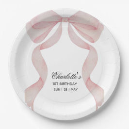 Plato de papel Pink Bow Girls Birthday