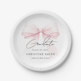Plato De Papel Pink Bow Graduation Paper Plates