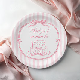 Plato De Papel Pink Bow Just Wanna be ONE