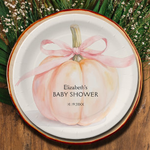 Plato De Papel Pink Bow Little Pumpkin Baby Shower
