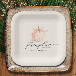 Plato De Papel Pink Bow Little Pumpkin Baby Shower