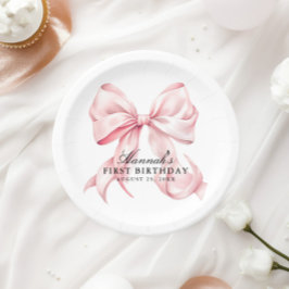 Plato De Papel Pink Bow Paper Plates, Coquette Bow Paper Plates
