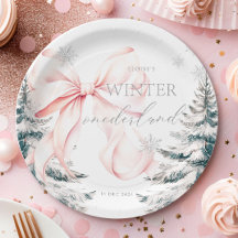 Pink Bow Pine Trees Winter Onederland 1er cumpleañ