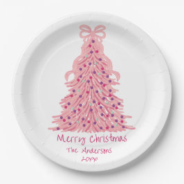 Plato De Papel Pink Bow Pink Christmas Tree