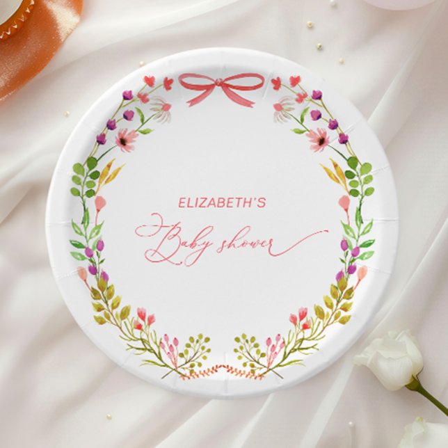 Plato De Papel Pink Bow Rustic Floral Garden Baby Shower (Subido por el creador)