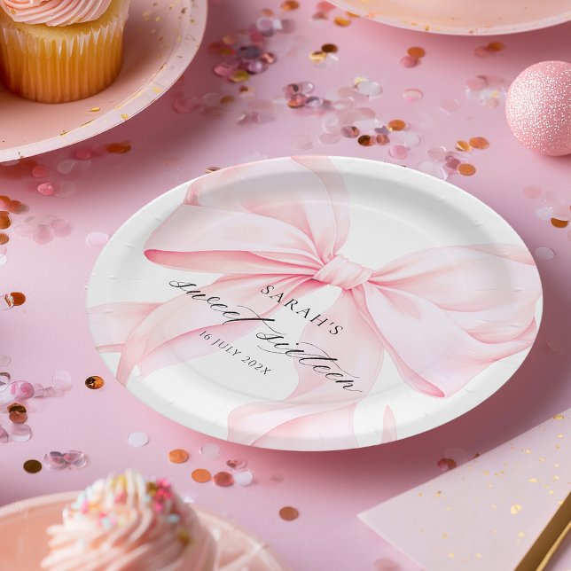 Plato De Papel Pink Bow Sweet Sixteen Birthday (Subido por el creador)