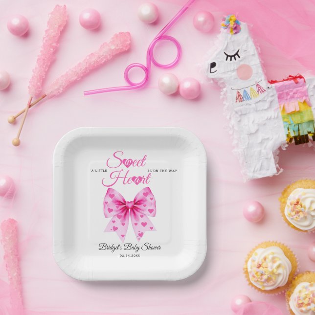 Plato De Papel PInk Bow Sweetheart girl Valentine's Baby shower  (Fiesta)