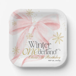 Plato De Papel Pink Bow Winter Onederland 1st Birthday