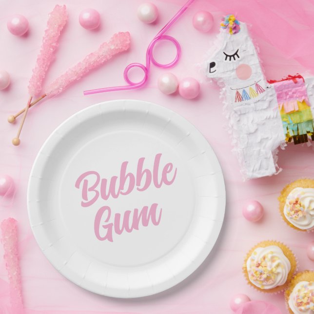 Plato De Papel Pink Bubble Gum Simple Typography Birthday Party (Fiesta)
