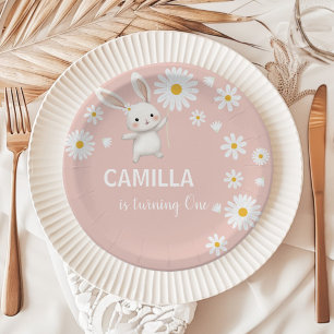 Plato De Papel Pink Bunny Daisy Cumpleaños Gracias Etiquetas