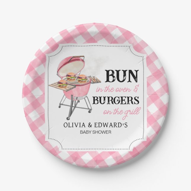 Plato De Papel Pink Burger BBQ Baby Shower (Anverso)