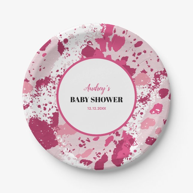 Plato De Papel Pink Camo Baby Shower (Anverso)