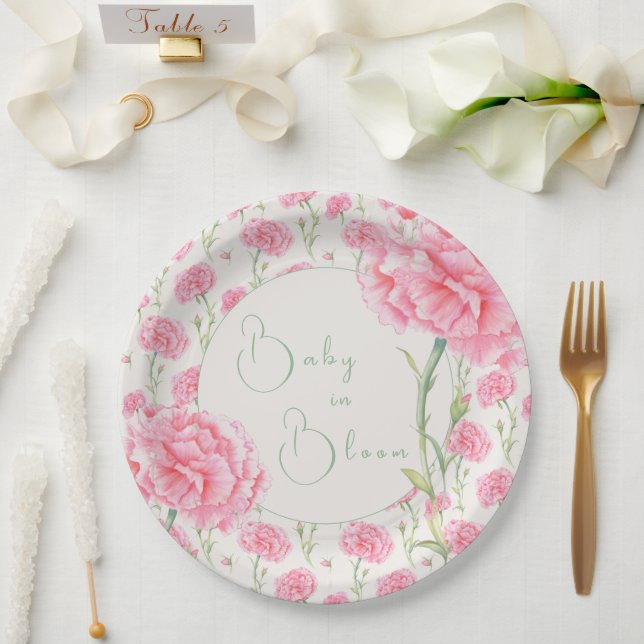 Plato De Papel Pink Carnation Baby in Bloom Baby Shower  (Boda)