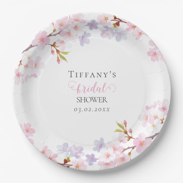 Plato De Papel Pink Cherry Blossom in Bloom Garden Bridal Shower (Anverso)