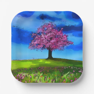 Plato De Papel Pink Cherry Tree