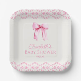 Plato De Papel Pink Coquette Bow Baby Shower