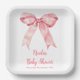 Plato De Papel Pink Coquette Bow Baby Shower