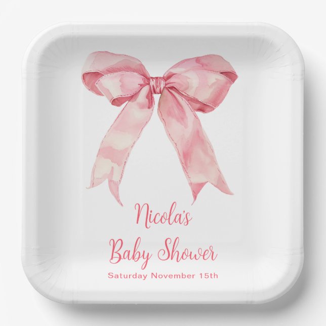 Plato De Papel Pink Coquette Bow Baby Shower (Anverso)