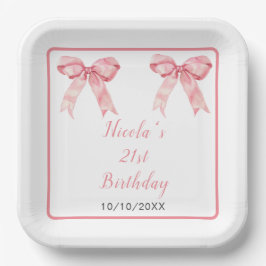 Plato De Papel Pink Coquette Bow Birday Party