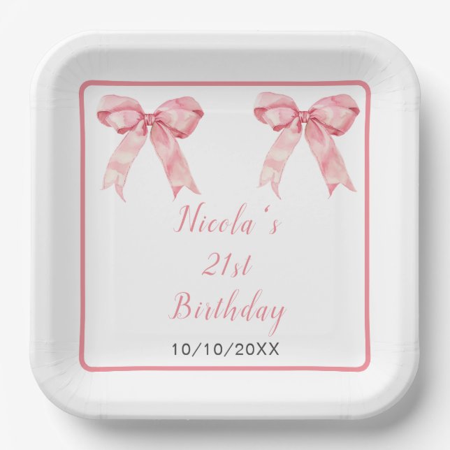 Plato De Papel Pink Coquette Bow Birday Party (Anverso)