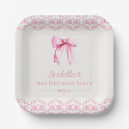 Plato De Papel Pink Coquette Bow Birday Party