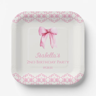 Plato De Papel Pink Coquette Bow Birday Party