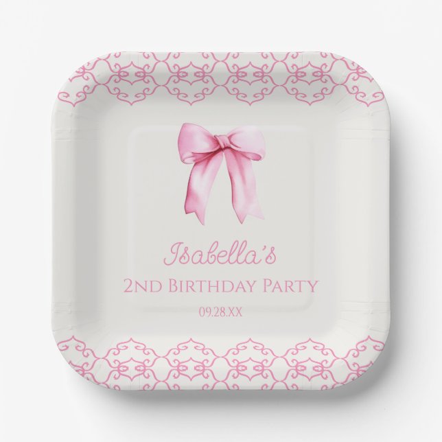 Plato De Papel Pink Coquette Bow Birday Party (Anverso)